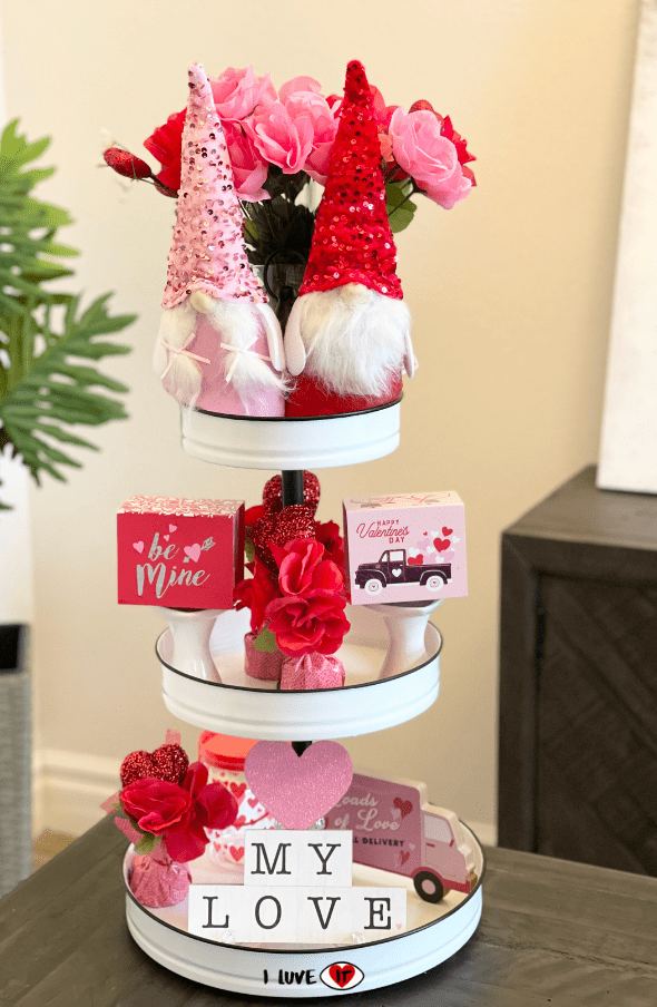 Beautiful Dollar Tree Tiered Tray Valentine's Day Decorations - I Luve It