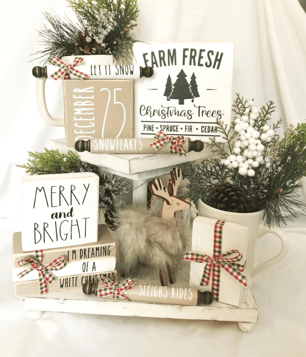 rustic christmas tiered tray decor