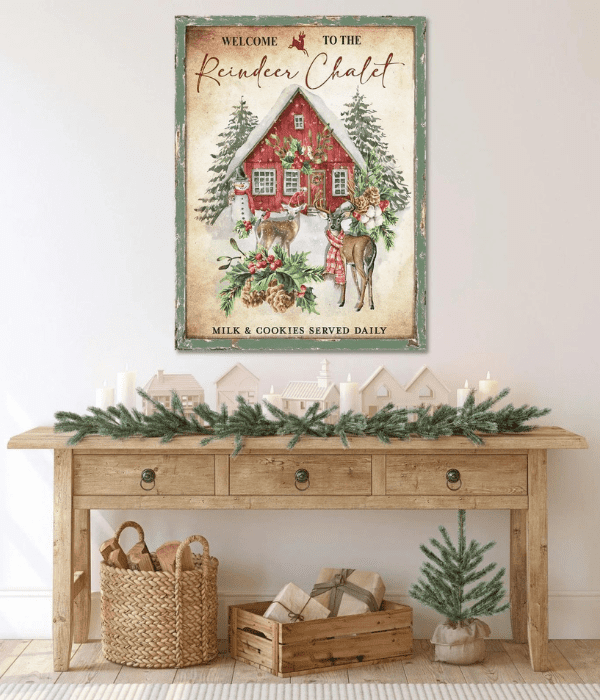 reindeer chalet vintage holiday sign