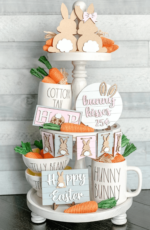 easter spring tiered tray