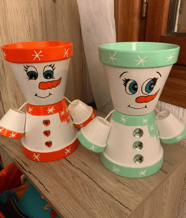 snowman clay pot crafts