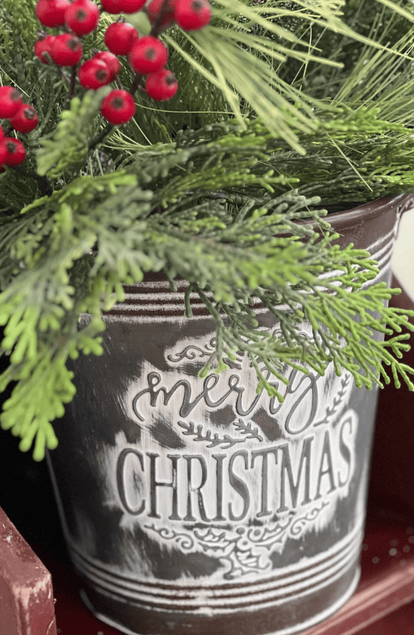 christmas metal bucket decor