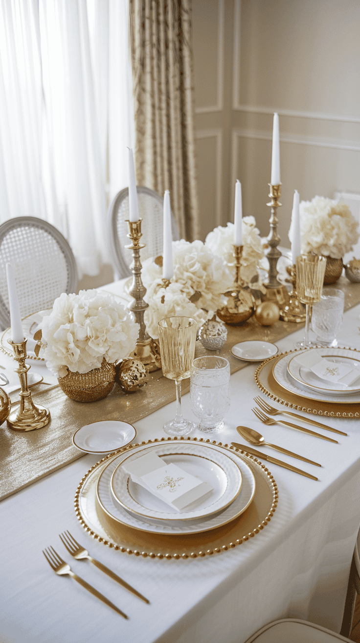 gold and white table for christmas