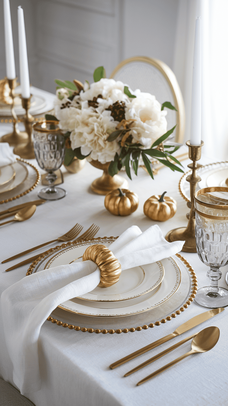 thanksgiving table gold and white