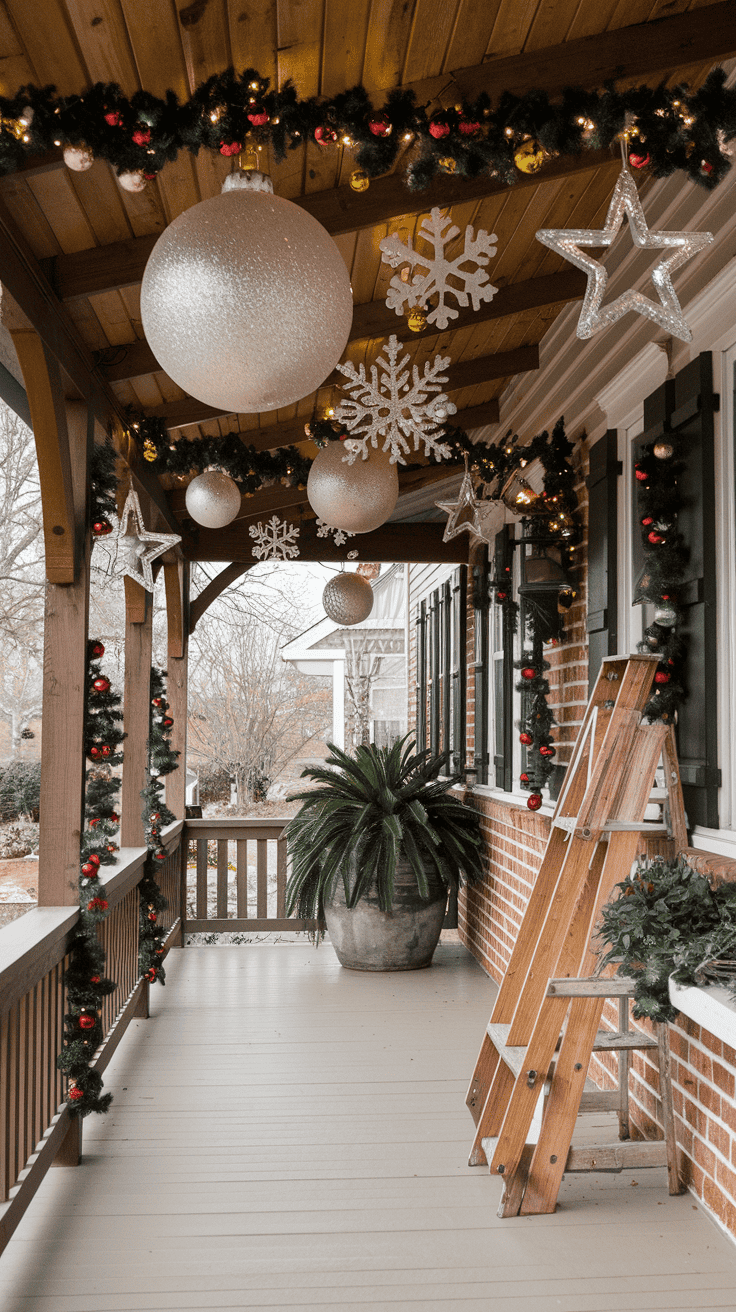 oversized christmas ornaments porch decor