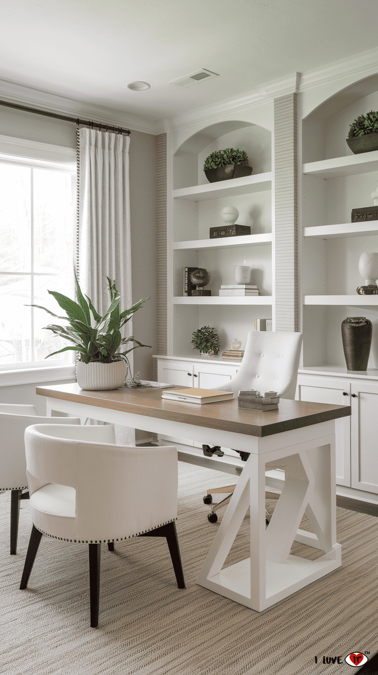 home office with white and wood desk