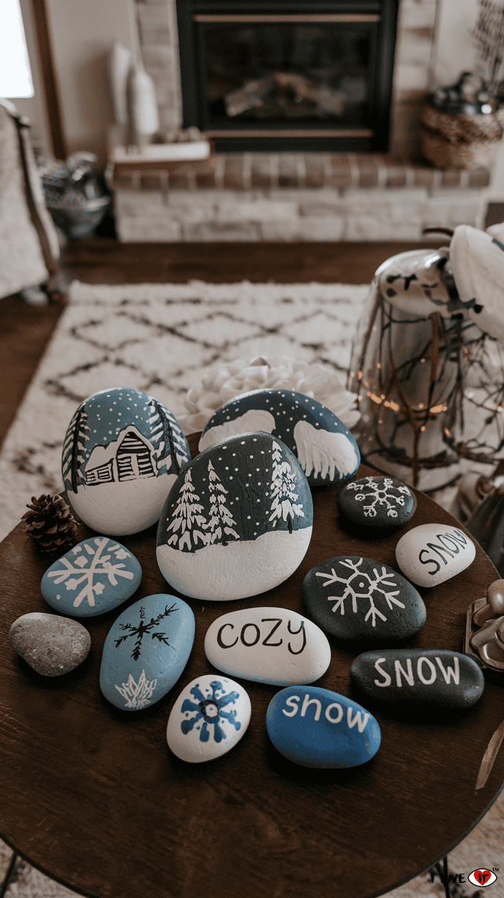 winter rocks crafts