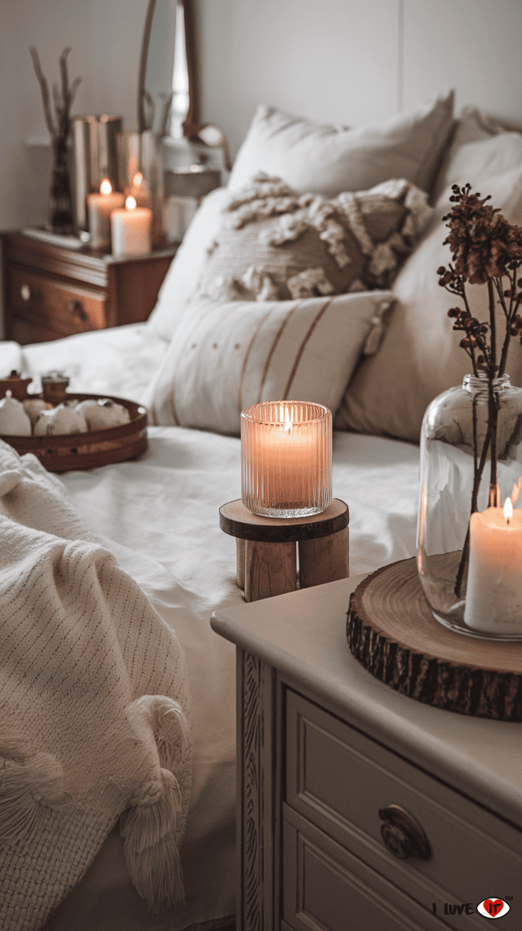 winter bedroom candle decor