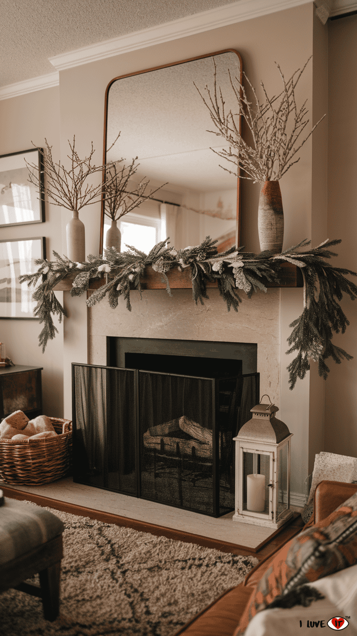 winter fireplace mantle