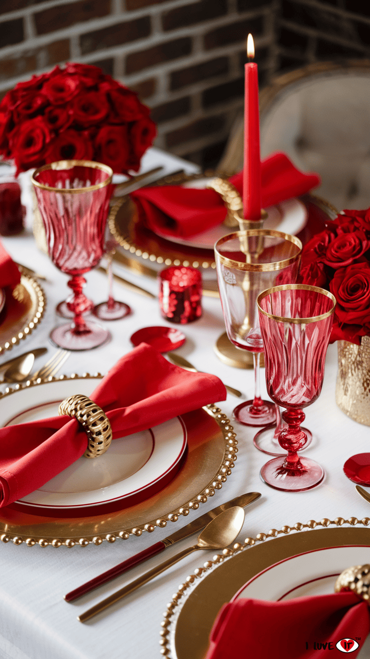 red and gold valentine table