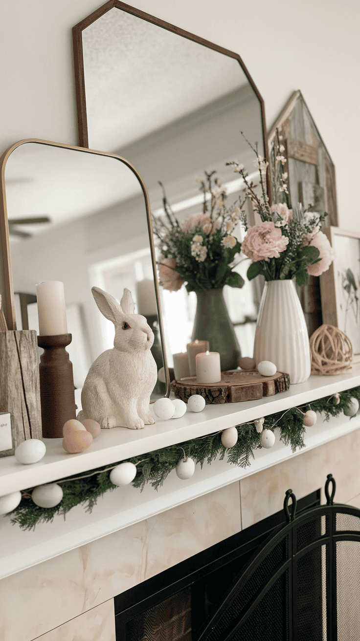 spring mantel decor mirrors