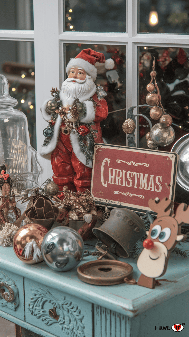 vintage christmas entryway decor