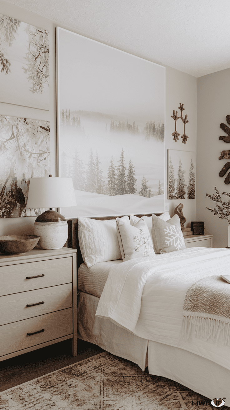 winter bedroom ideas with artwork