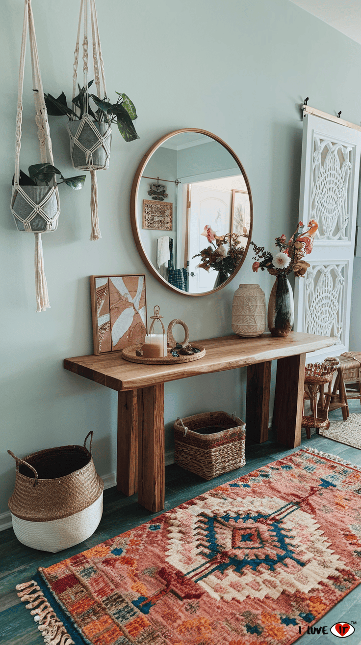 boho entry table decor