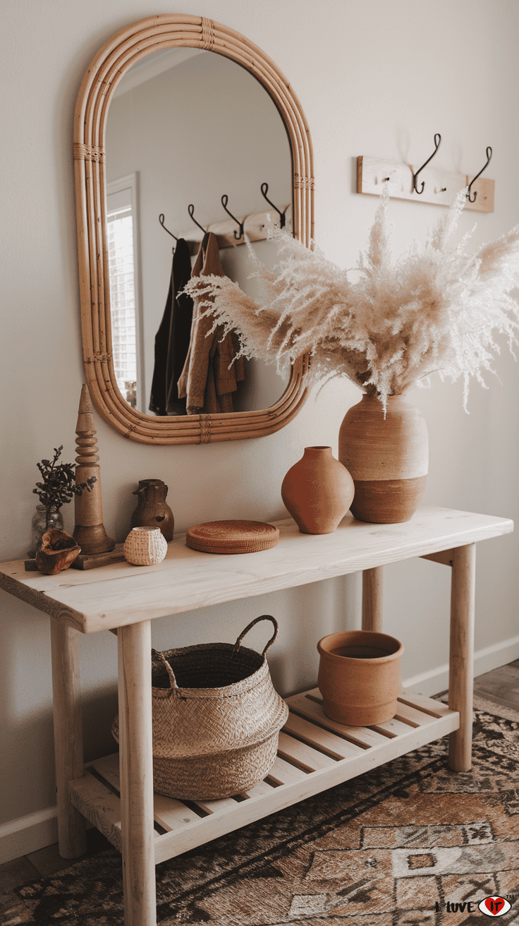 boho earthy entry table decor