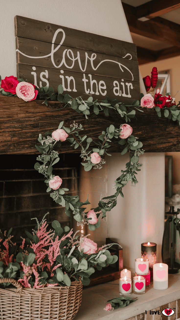 rustic valentine mantel decor