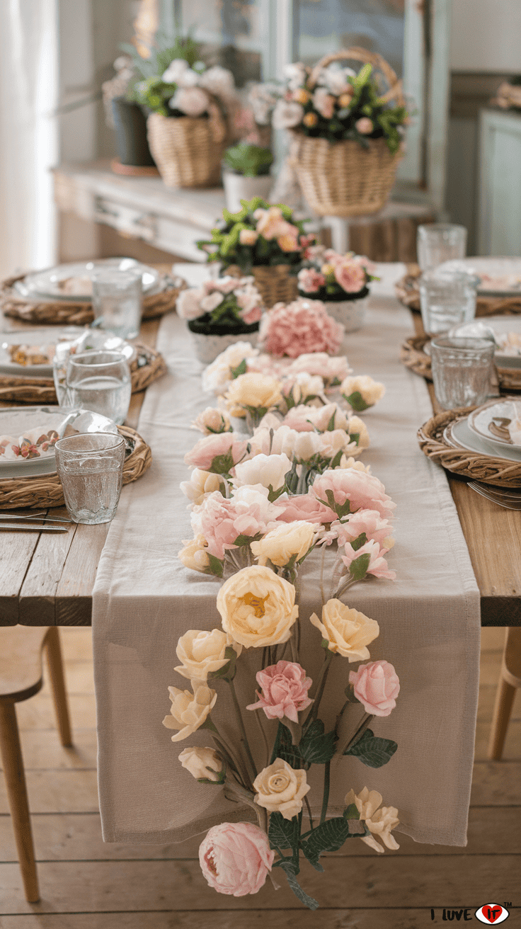 spring floral table runner