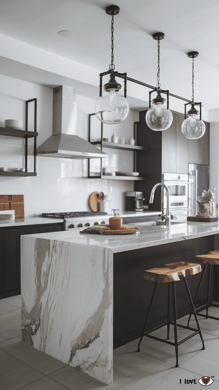 kitchen island waterfalls