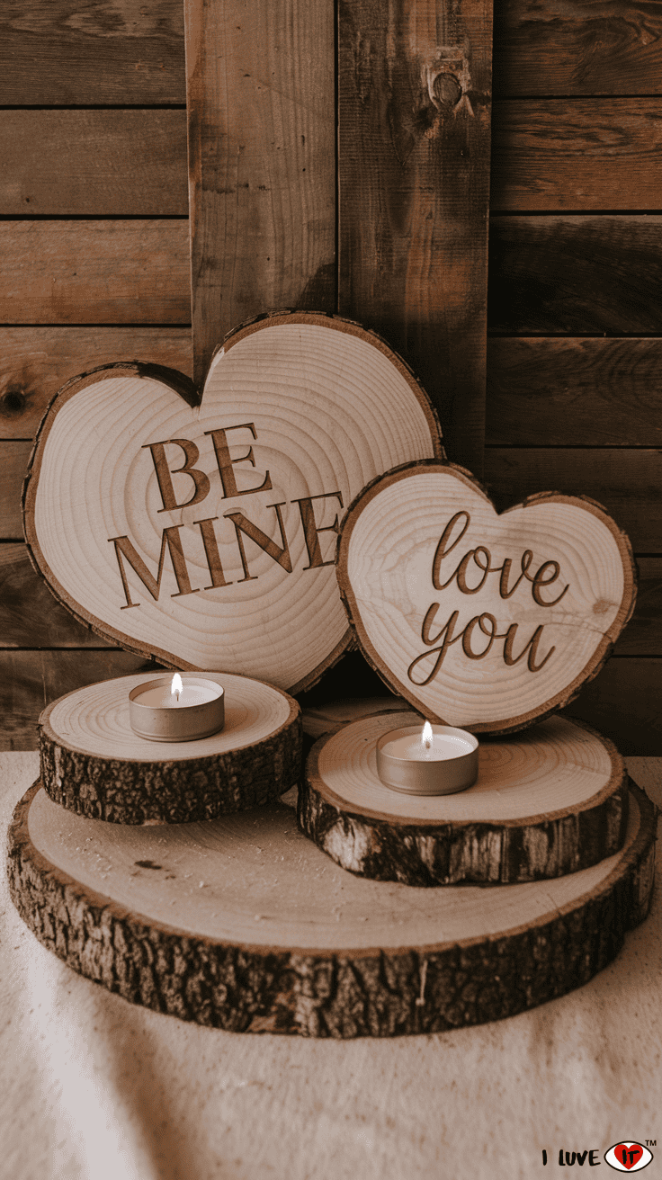 wooden candle holders valentine