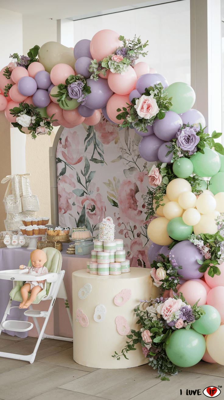 baby in bloom balloon arch ideas