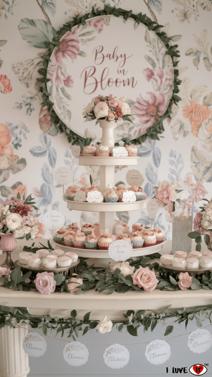 baby in bloom dessert table ideas