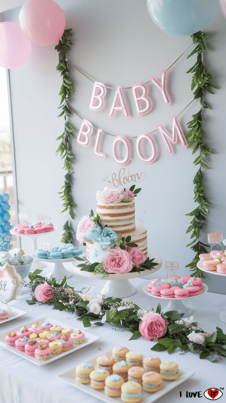 baby in bloom baby shower food table