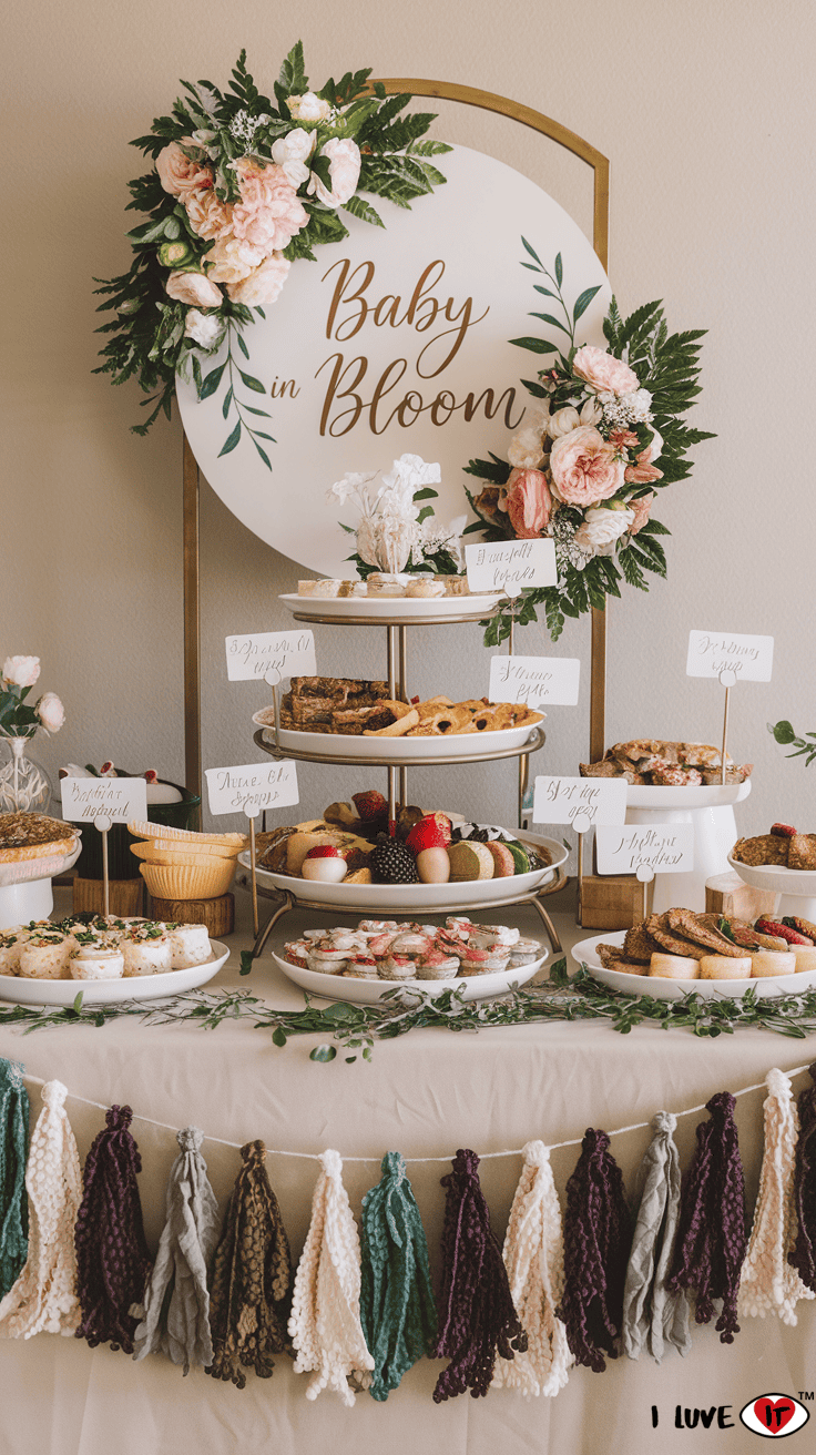 baby in bloom food table idea