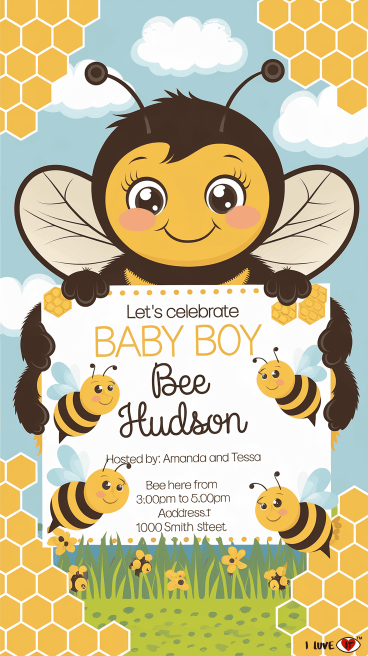 bumble bee baby shower invitations