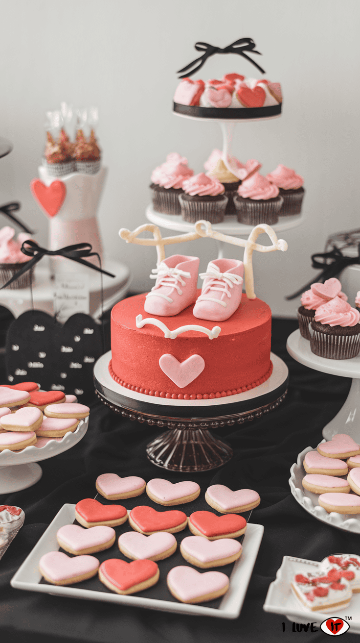 valentine baby shower dessert table