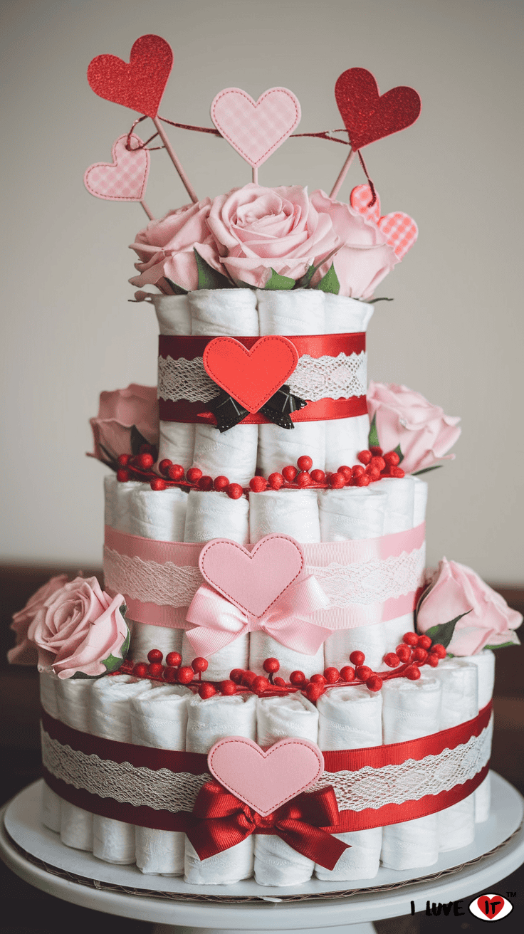 diy valentine diaper cake centerpiece