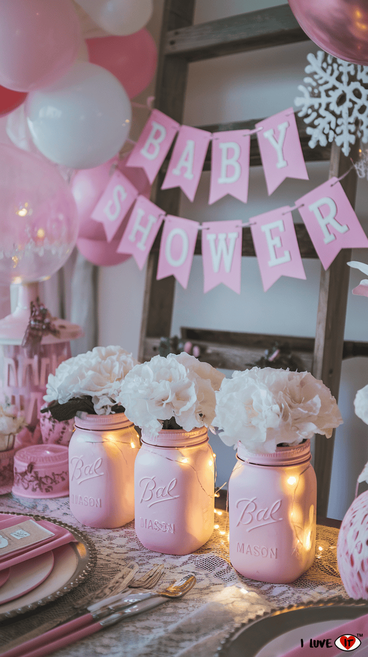 mason jar baby shower centerpieces