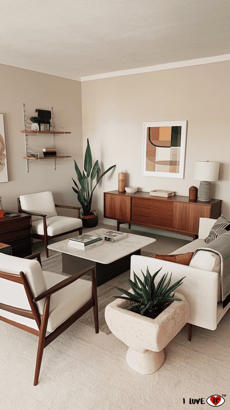 midcentury modern accents living room