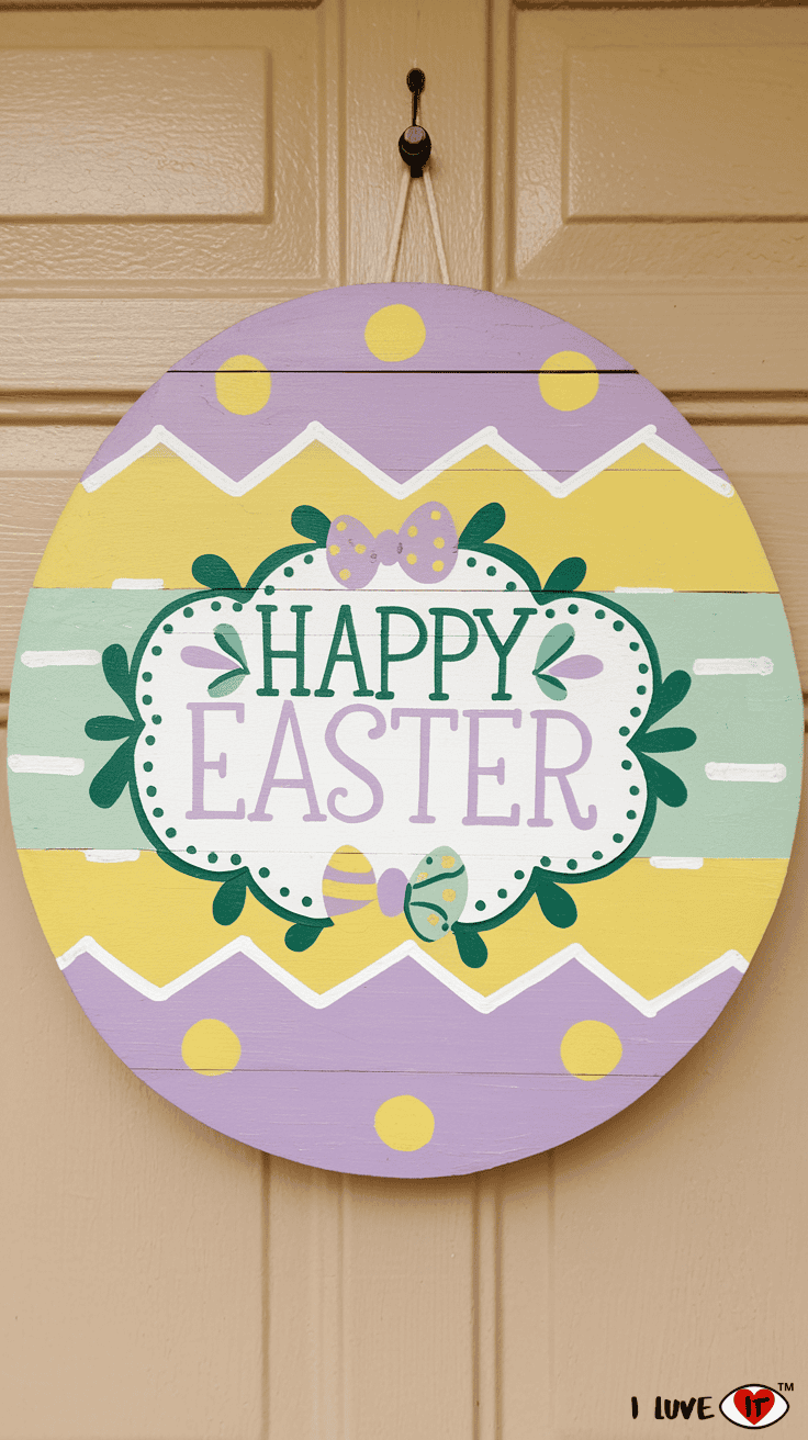 painted round easter door hanger