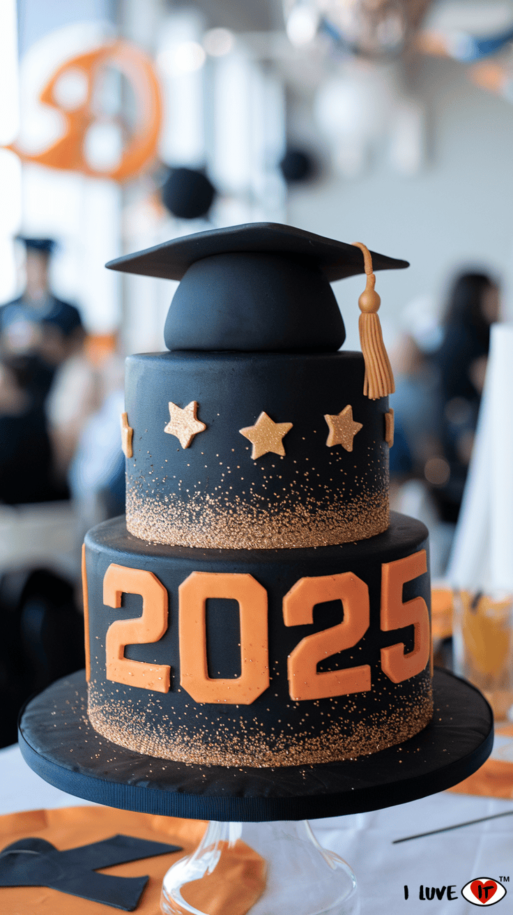 high school graduation cake black and orange