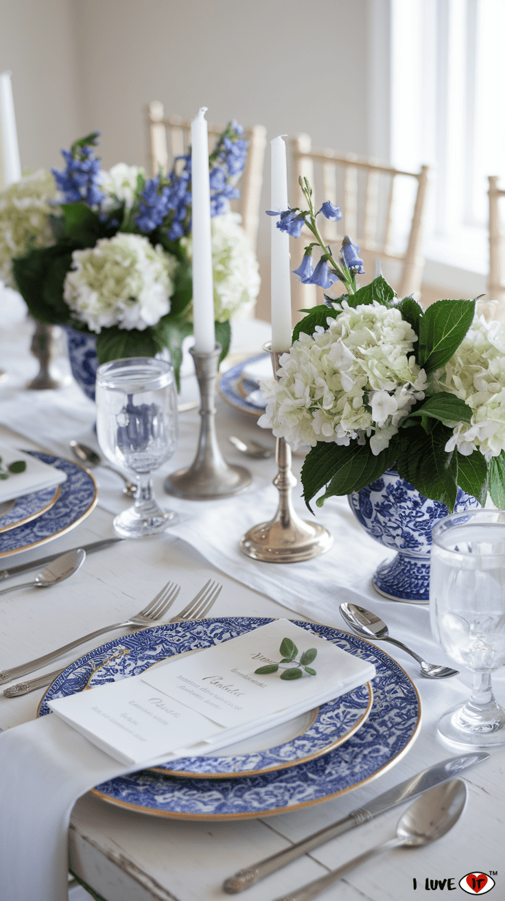 spring table setting blue