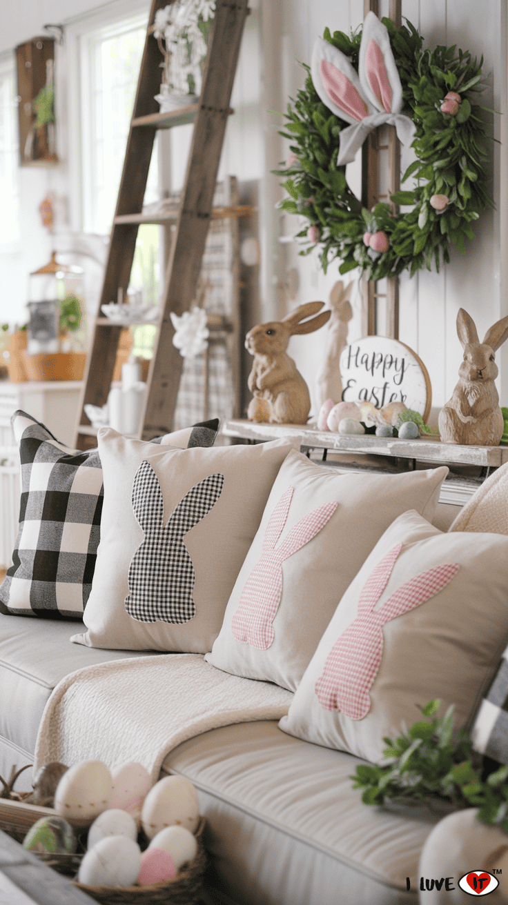 farmhouse bunny pillows easter