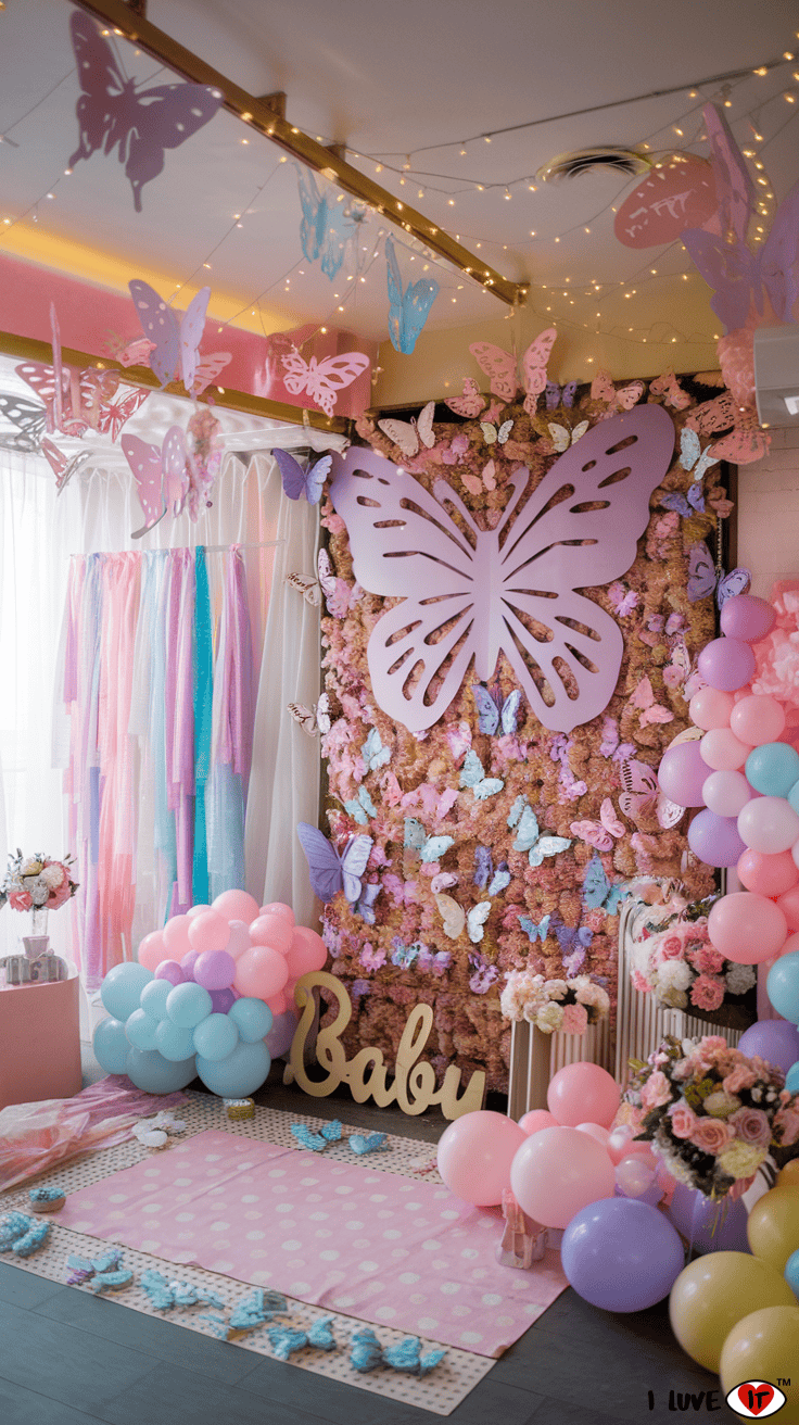 baby shower butterfly backdrop 