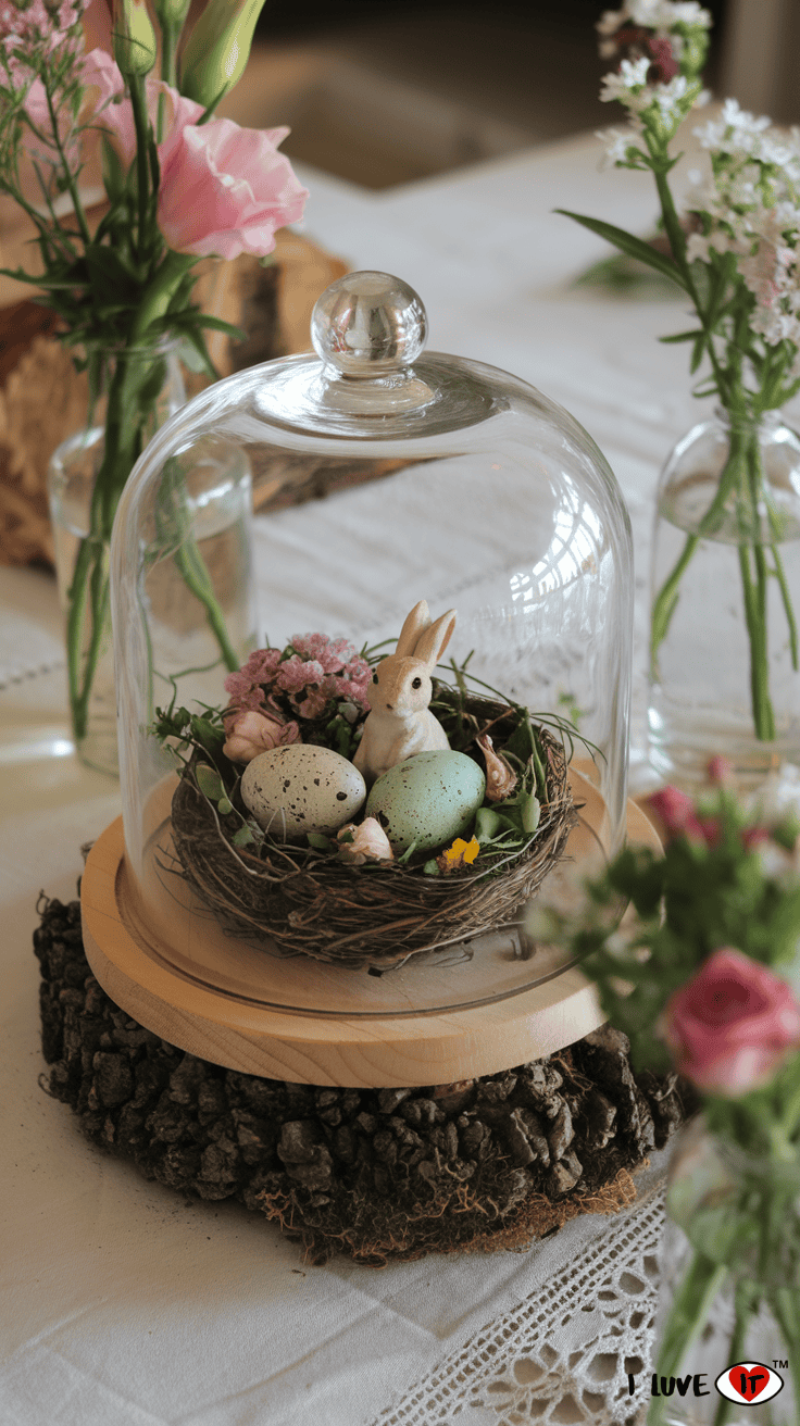 glass cloche glass easter centerpieces