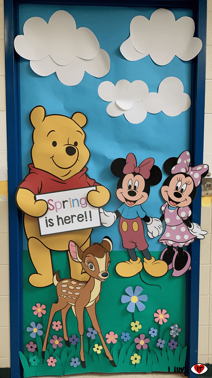 Disney spring classroom door decor