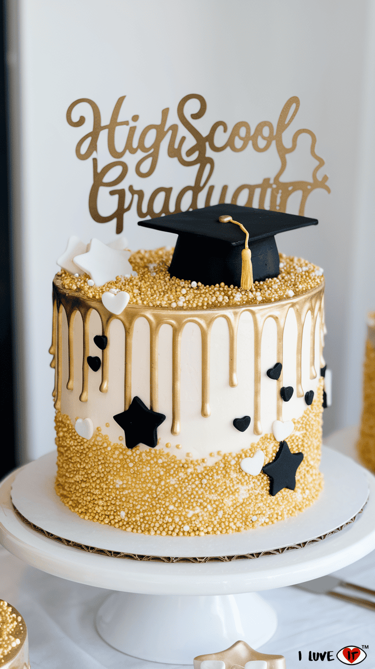 graduation cake gold