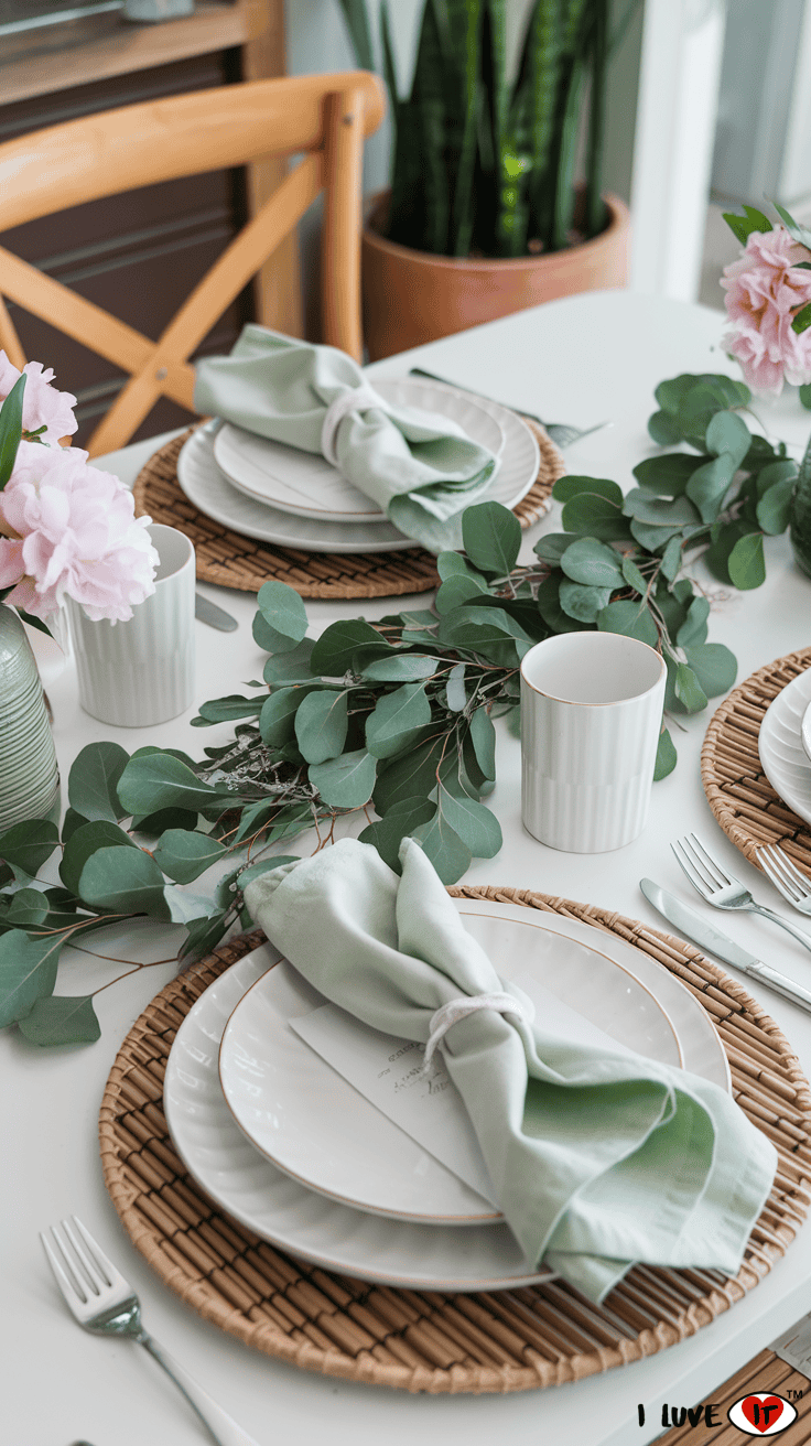 spring table setting green