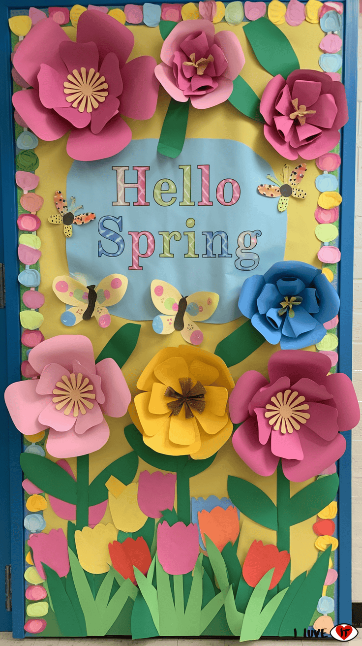 hello spring classroom door decor