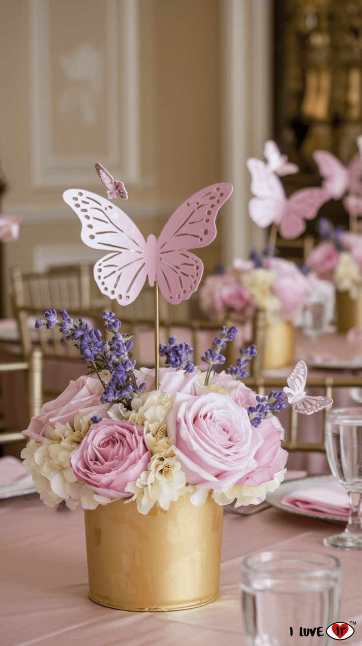 pink and gold centerpieces baby shower