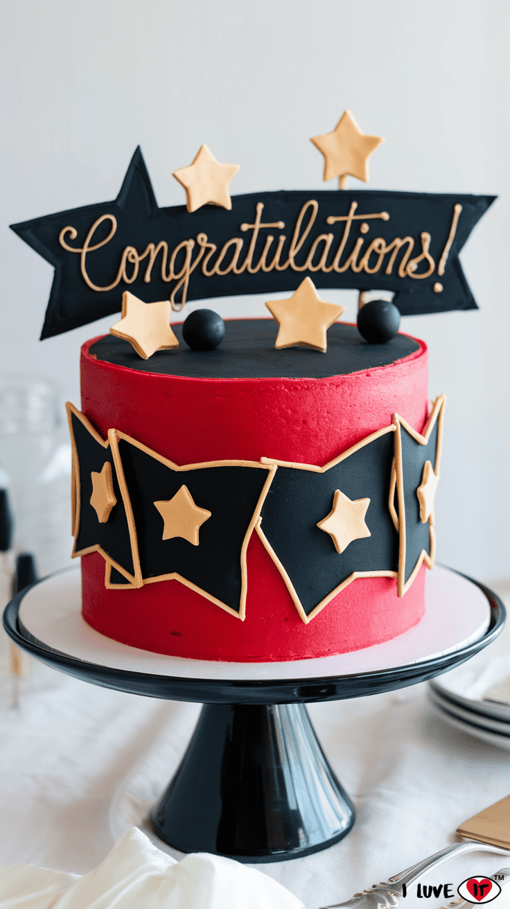 graduation cake black and red