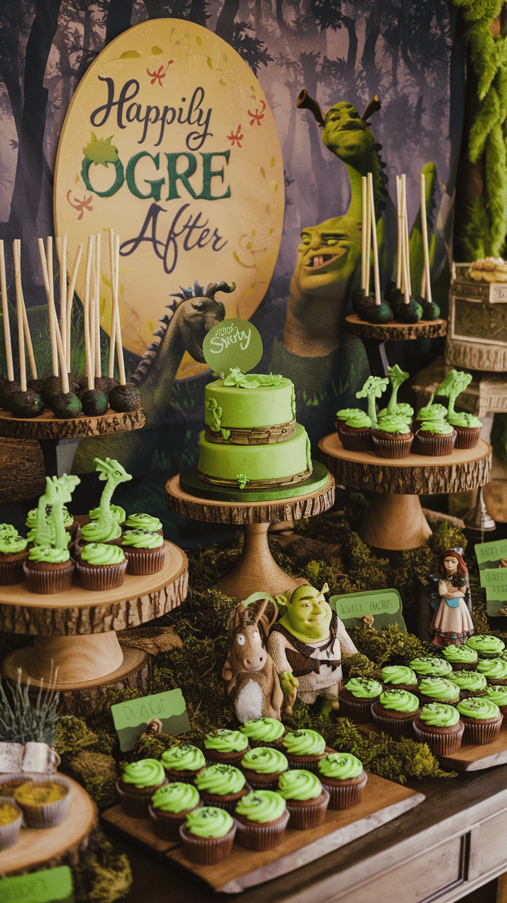 shrek baby shower dessert tables