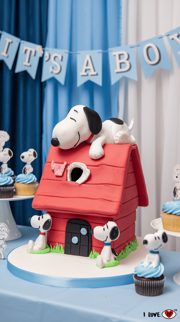 snoopy baby shower cake