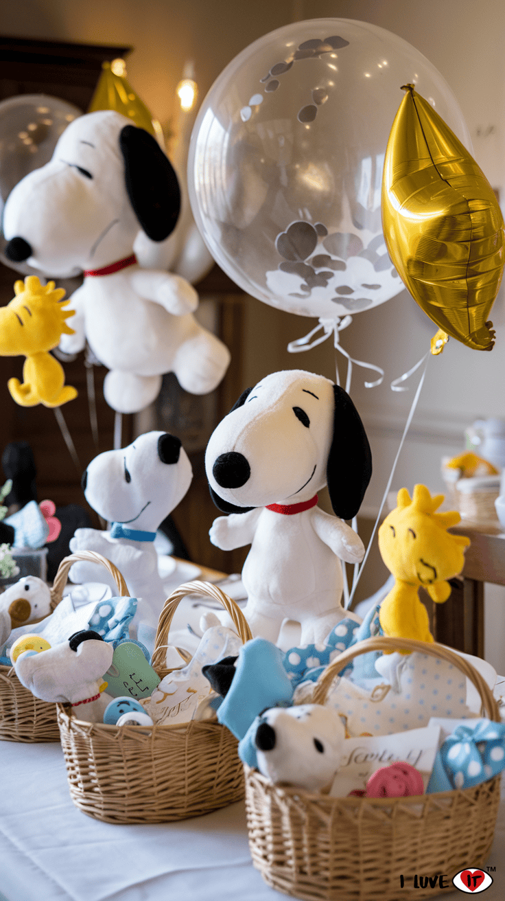 snoopy baby shower centerpieces