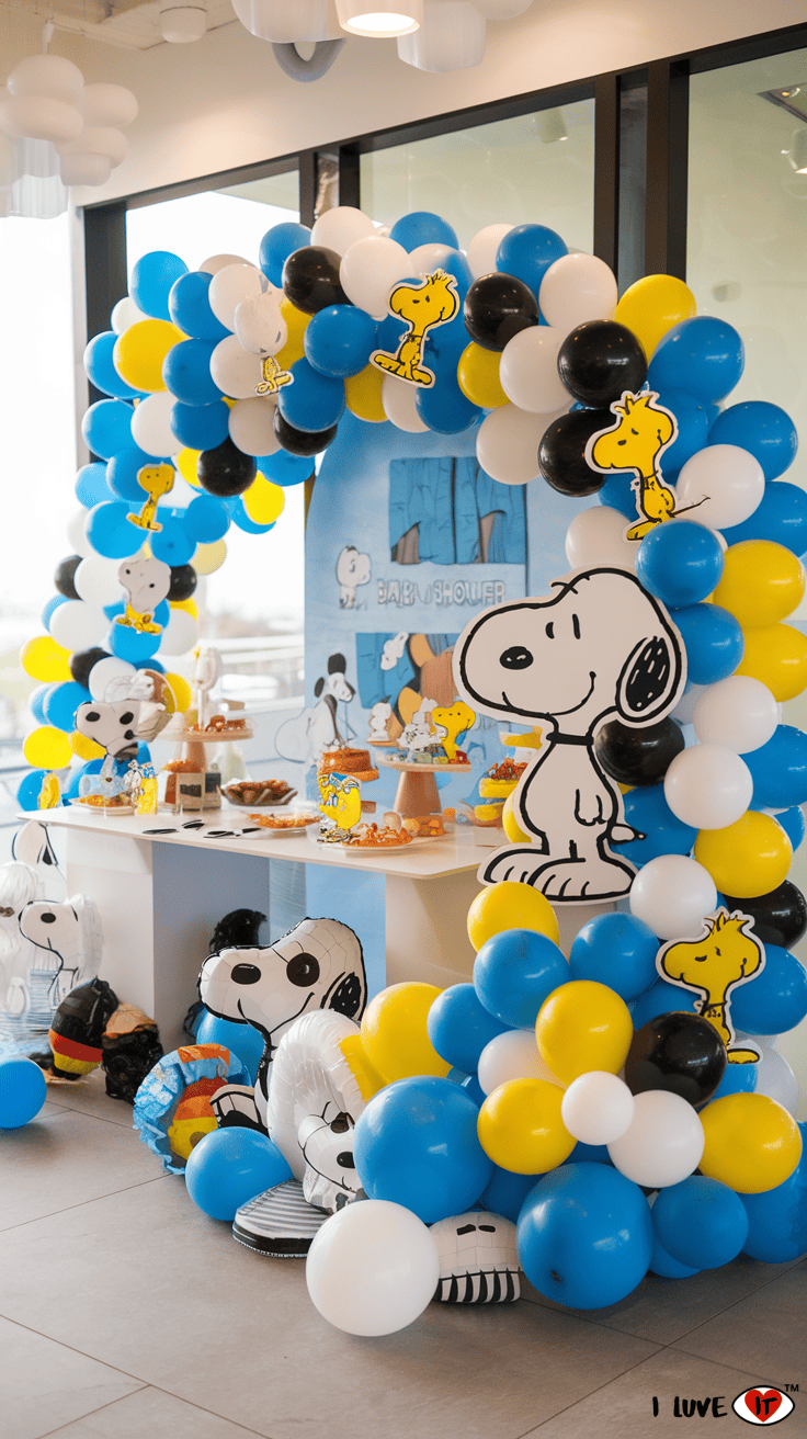 snoopy balloon arch ideas