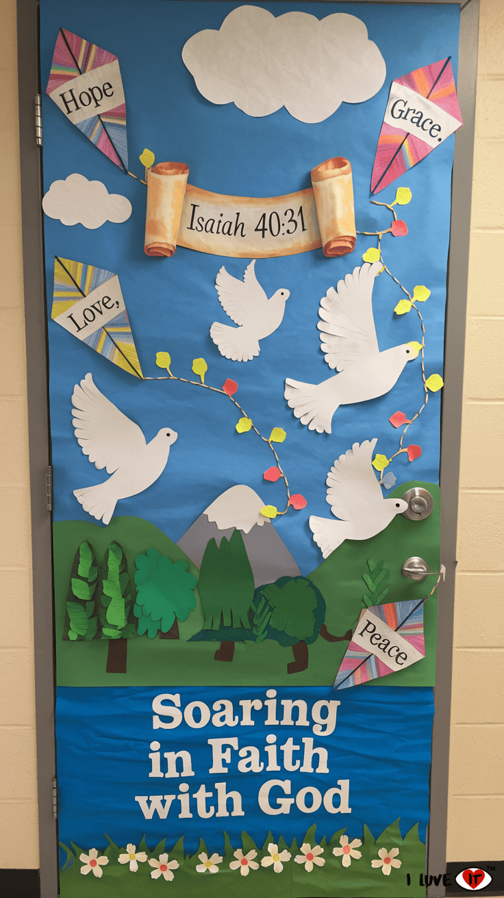 christian spring classroom door decor