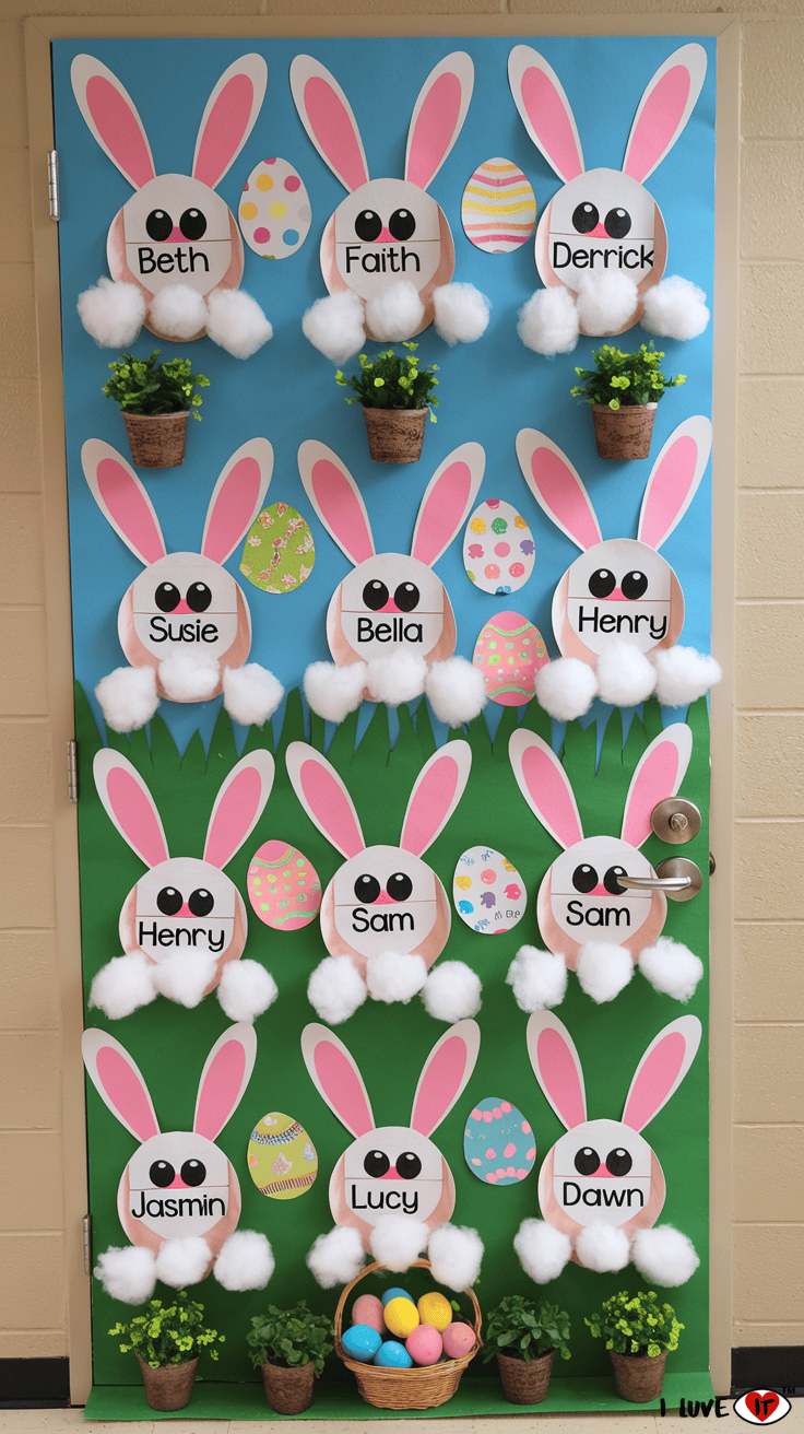 spring bunny classroom door decor